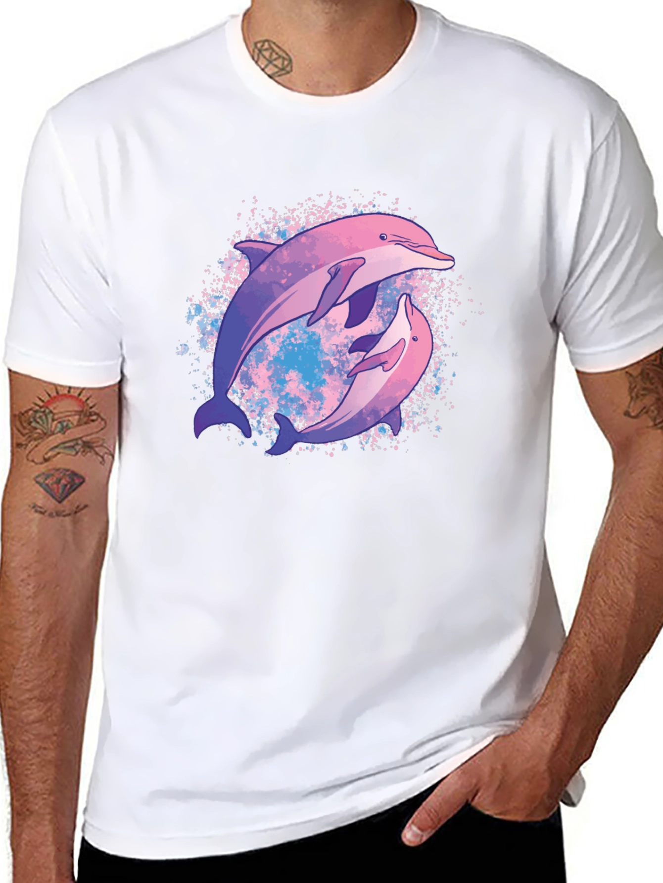 Dolphin Duo Graphic Tee - Black Cotton T-Shirt