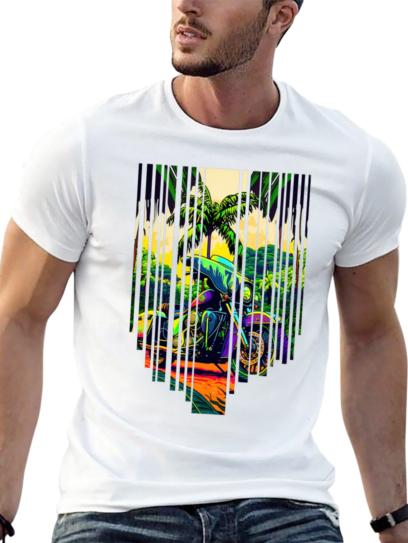 Motorcycle Graphic Tee - Tropical Ride Design