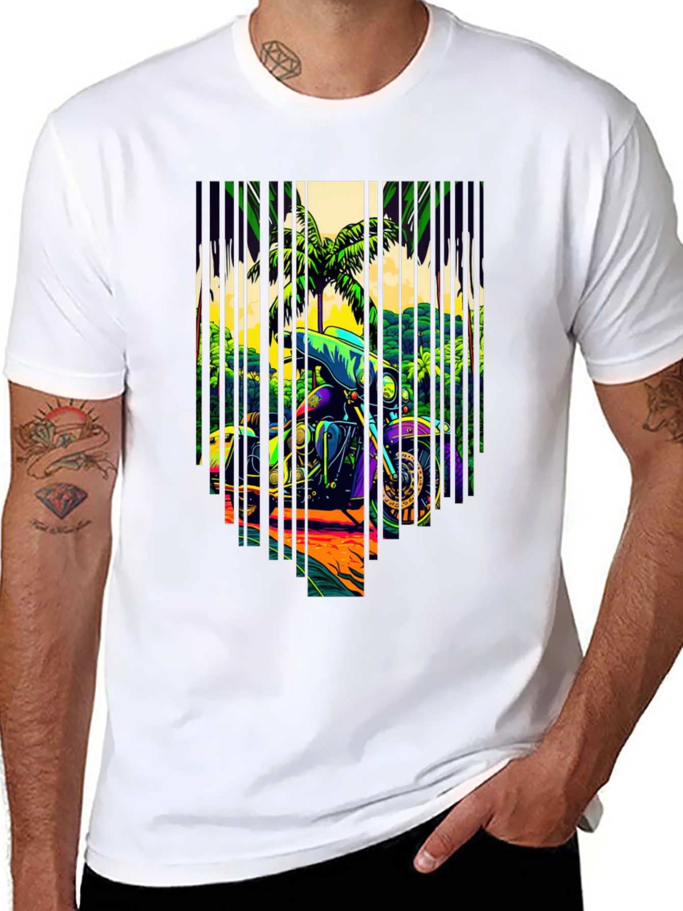 Motorcycle Graphic Tee - Tropical Ride Design