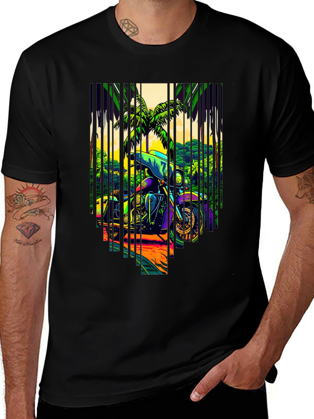 Motorcycle Graphic Tee - Tropical Ride Design