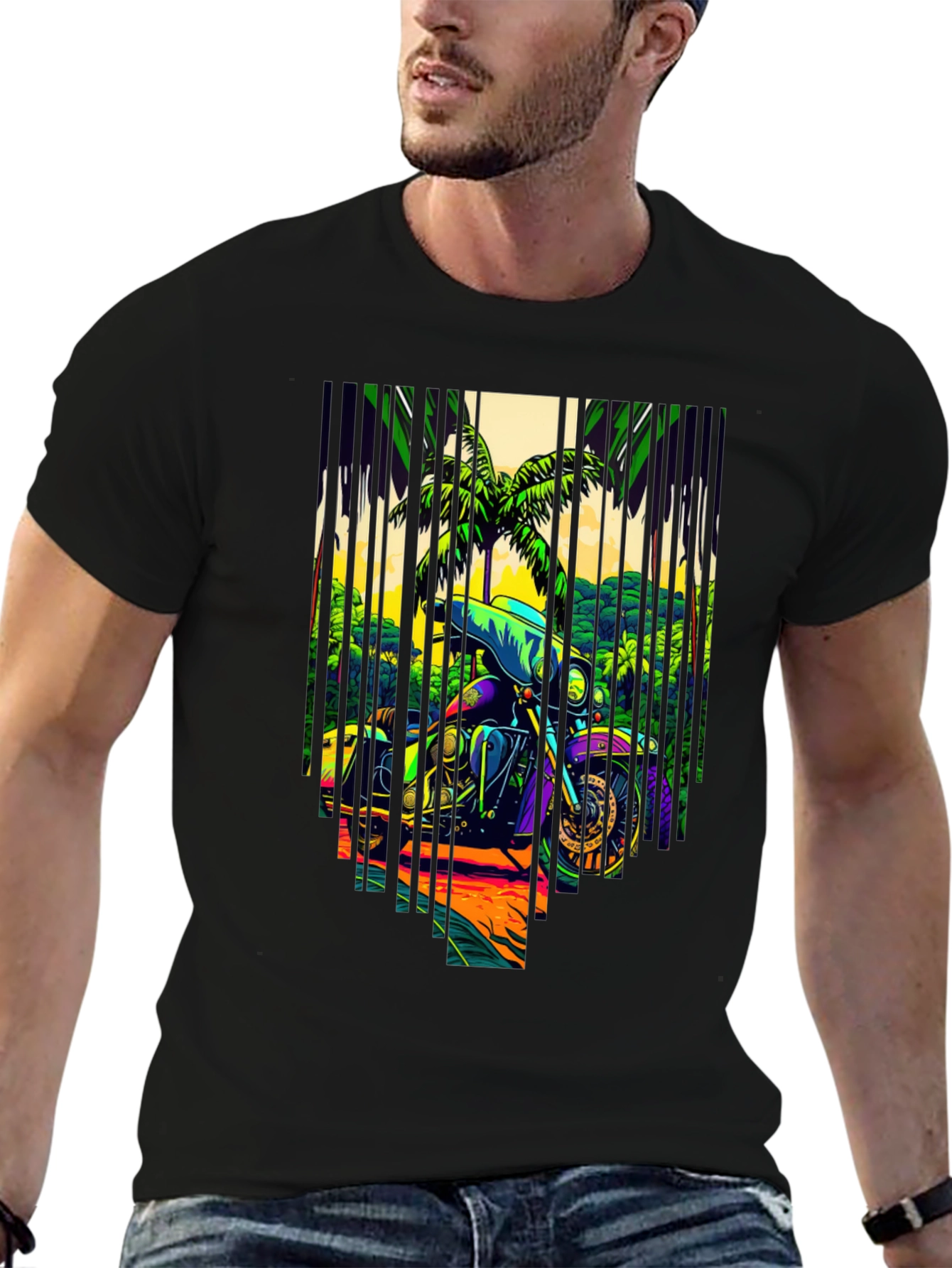 Motorcycle Graphic Tee - Tropical Ride Design