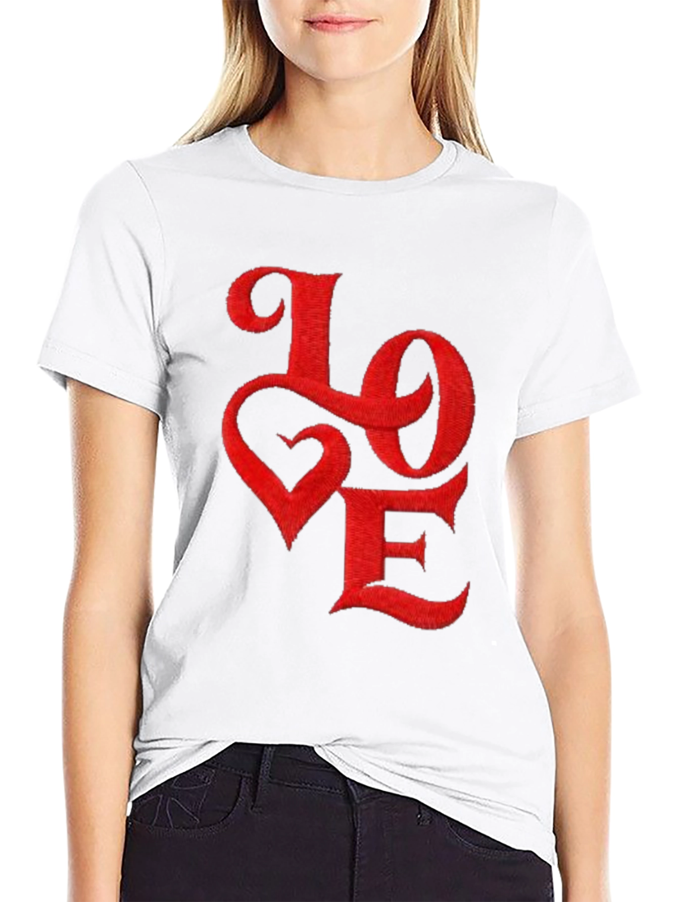 Love Embroidered Graphic Tee - Soft Cotton Blend