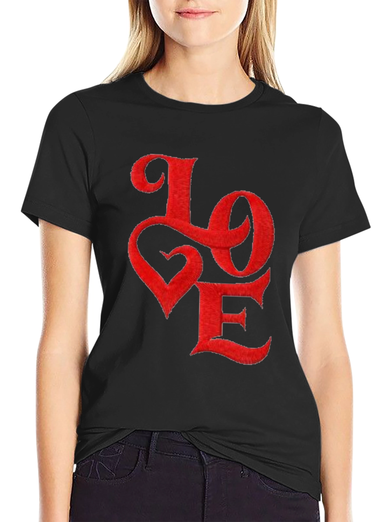 Love Embroidered Graphic Tee - Soft Cotton Blend