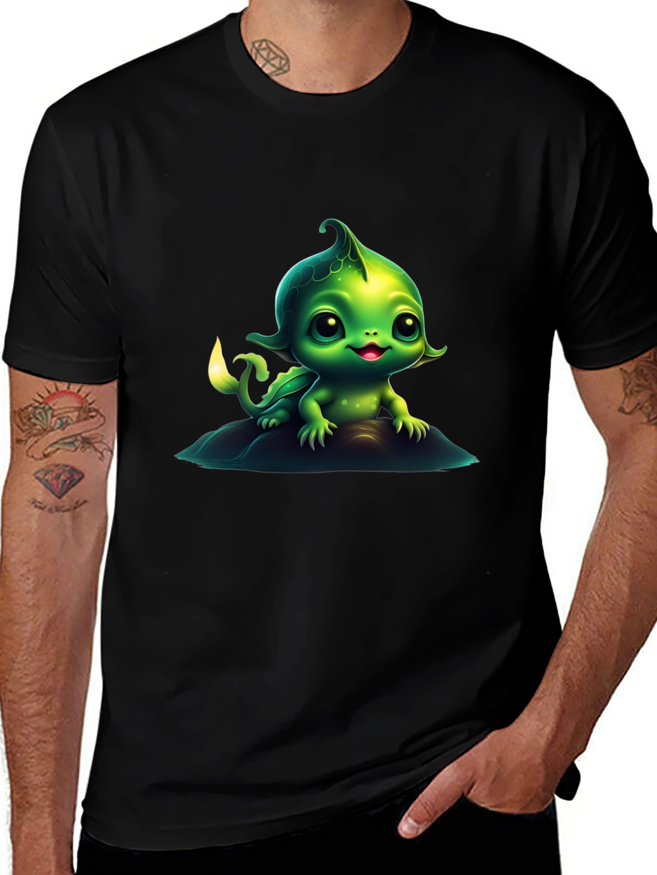 Cute Green Creature Graphic Tee