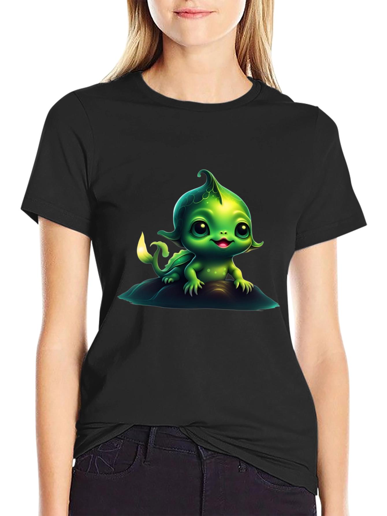 Cute Green Creature Graphic Tee