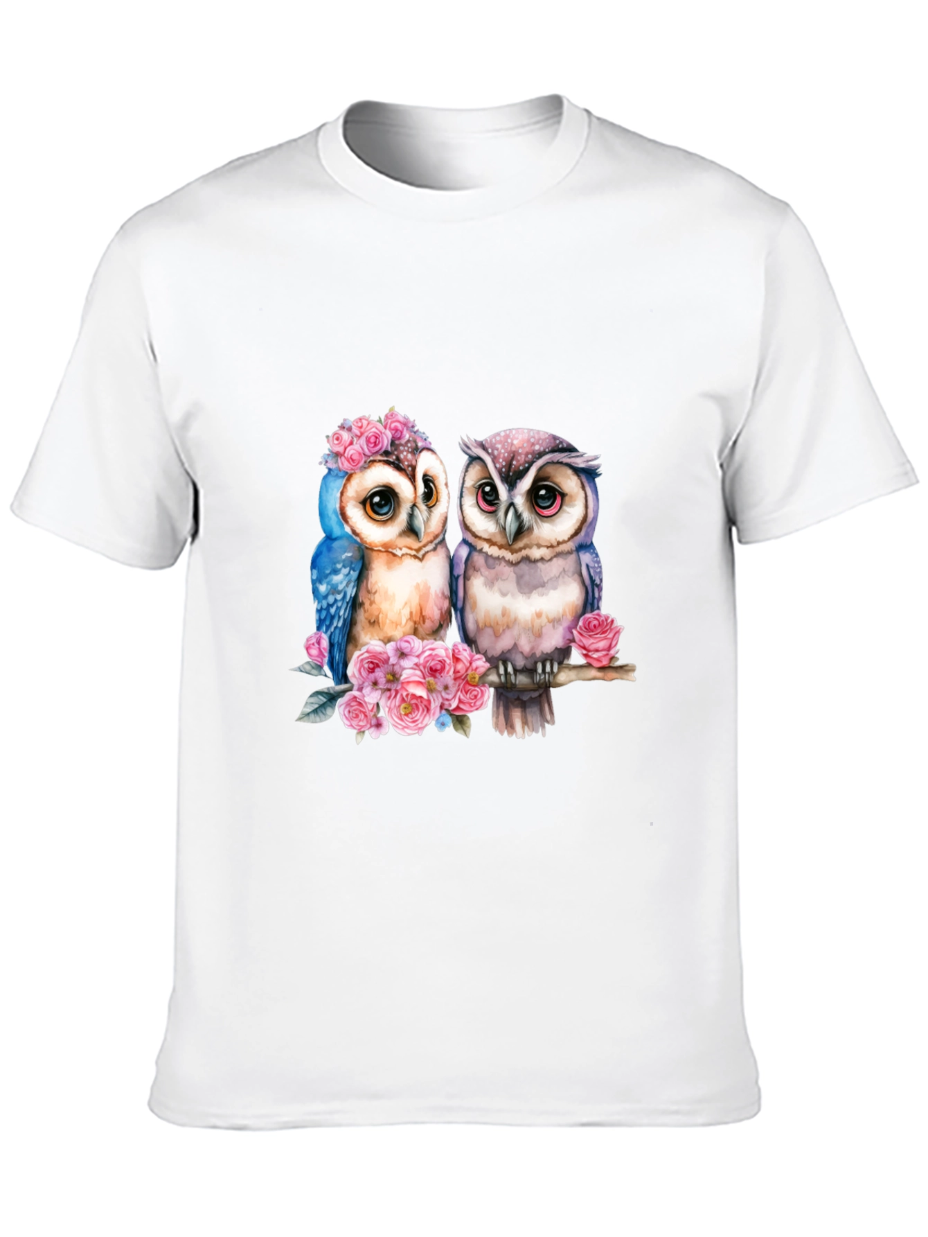 Owl Couple T-Shirt - Floral Design