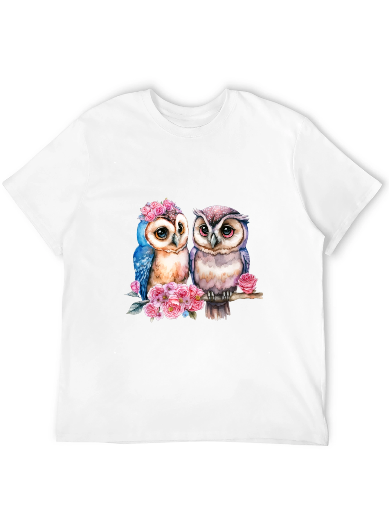 Owl Couple T-Shirt - Floral Design
