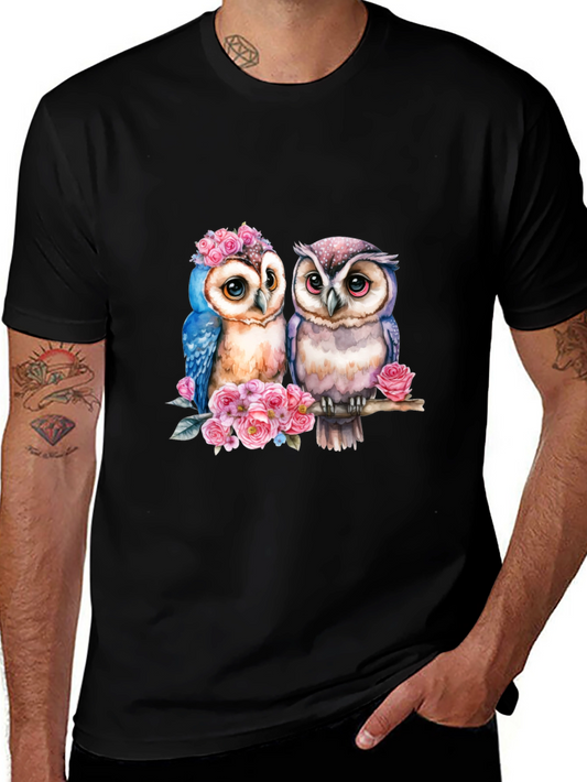 Owl Couple T-Shirt - Floral Design
