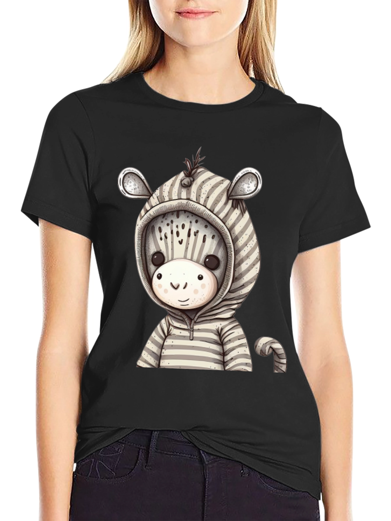 Zebra Hoodie T-Shirt: Cute Cartoon Animal Tee