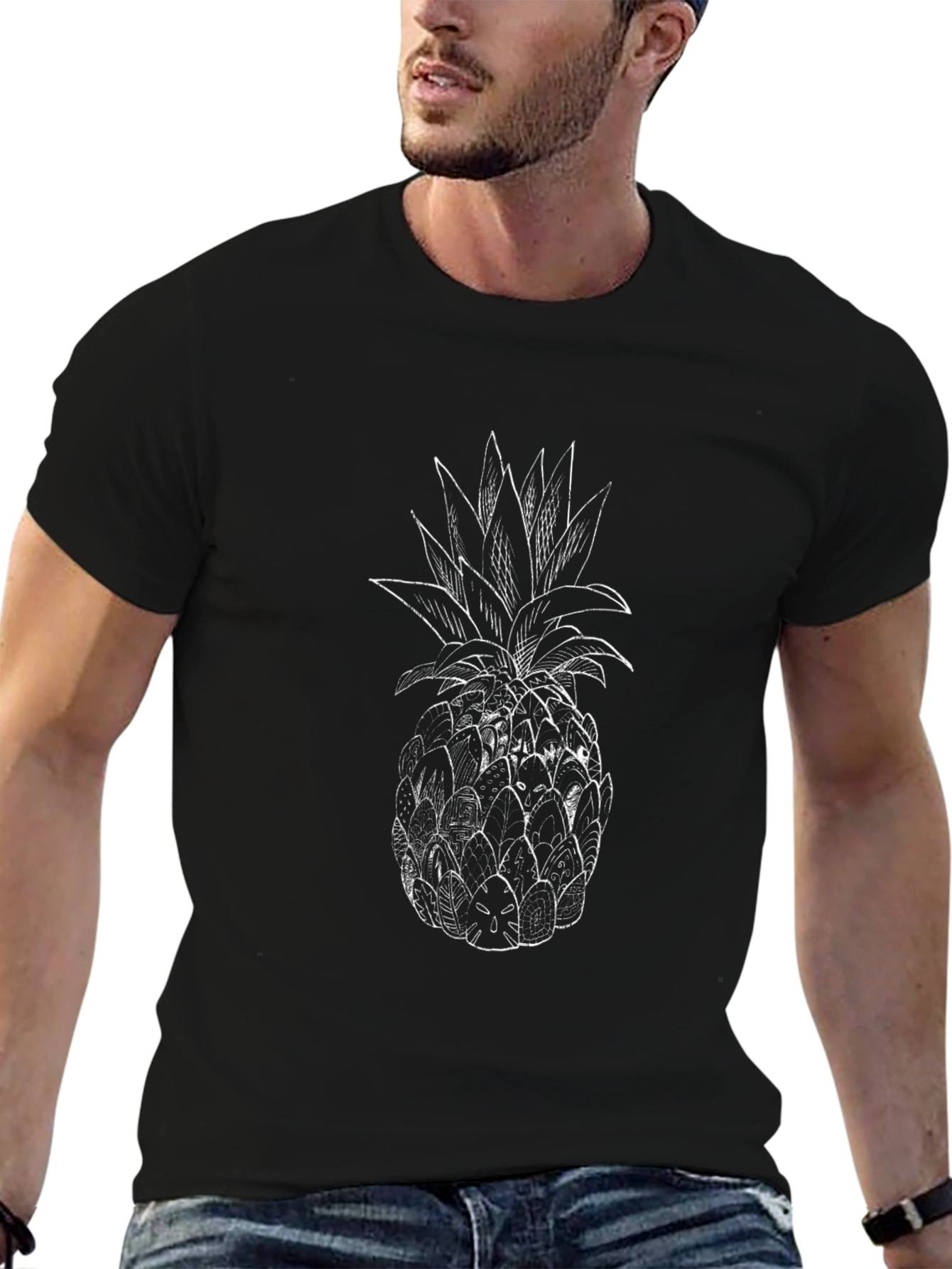 Pineapple Graphic Print Black T-Shirt