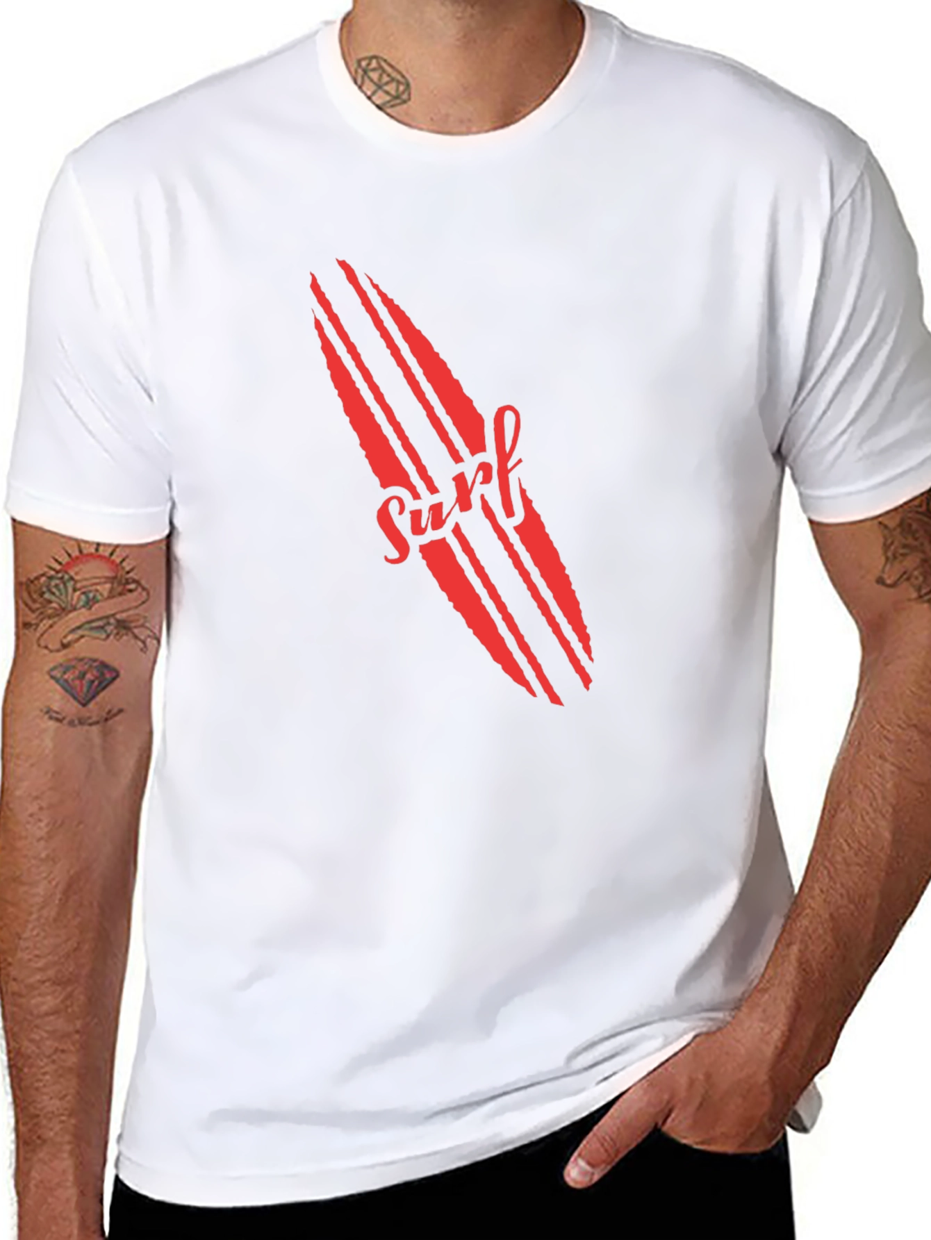 Surfboard Graphic Tee - Red Print on Black