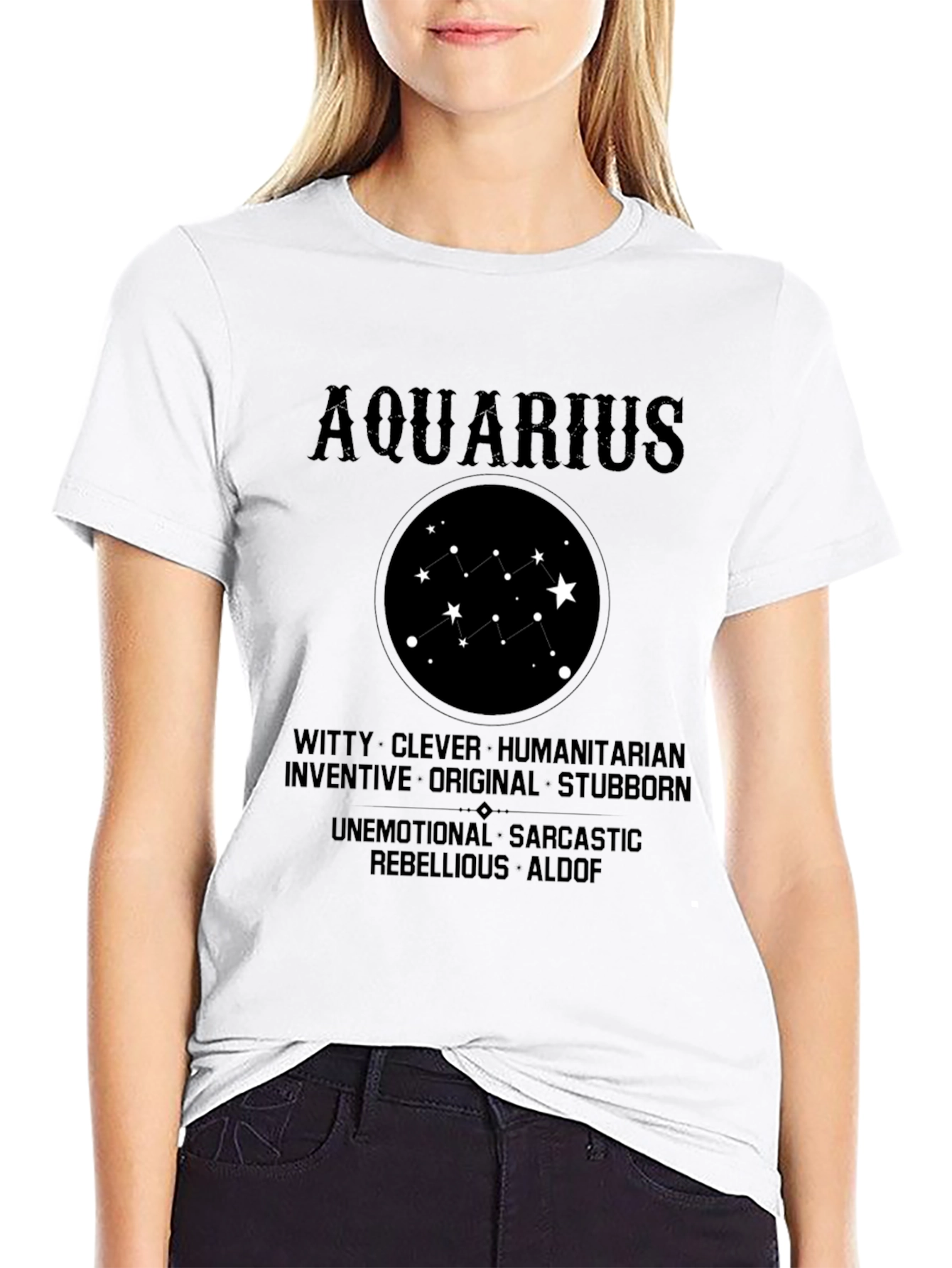 Aquarius Zodiac Star Sign Black T-Shirt