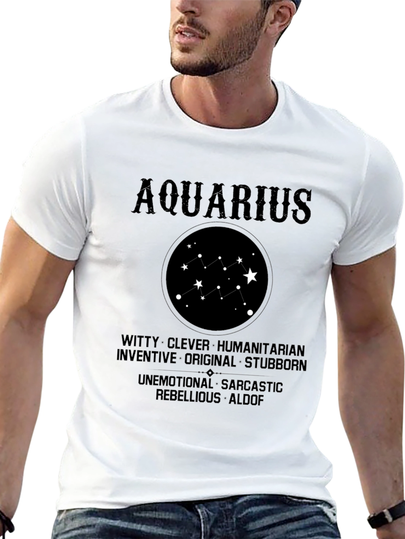 Aquarius Zodiac Star Sign Black T-Shirt
