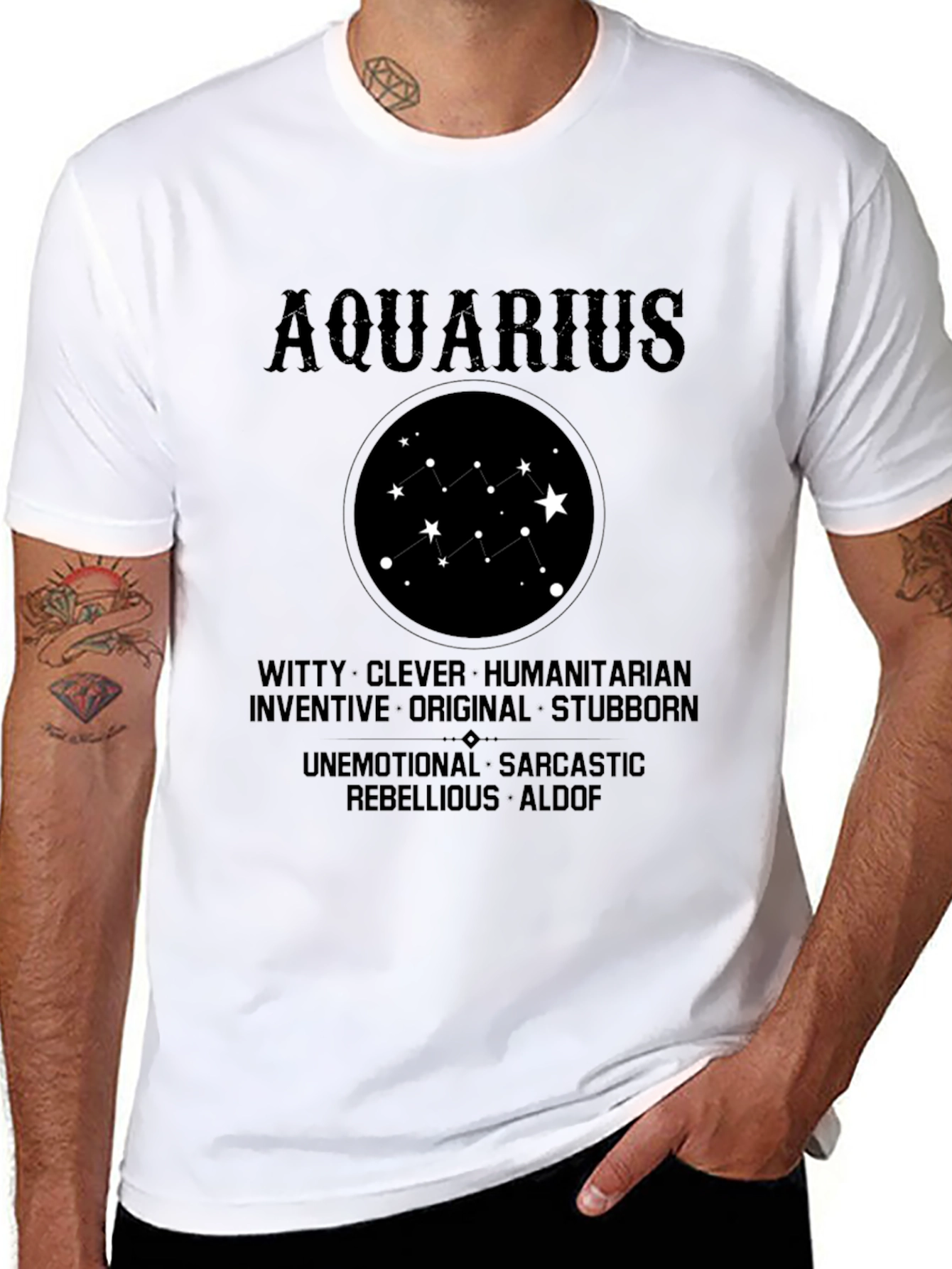 Aquarius Zodiac Star Sign Black T-Shirt