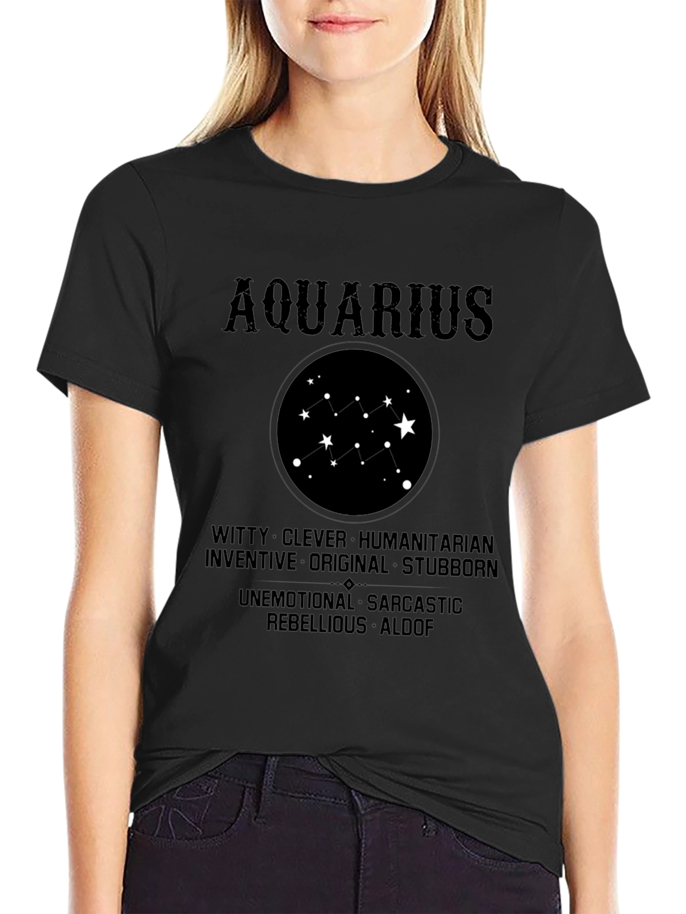 Aquarius Zodiac Star Sign Black T-Shirt