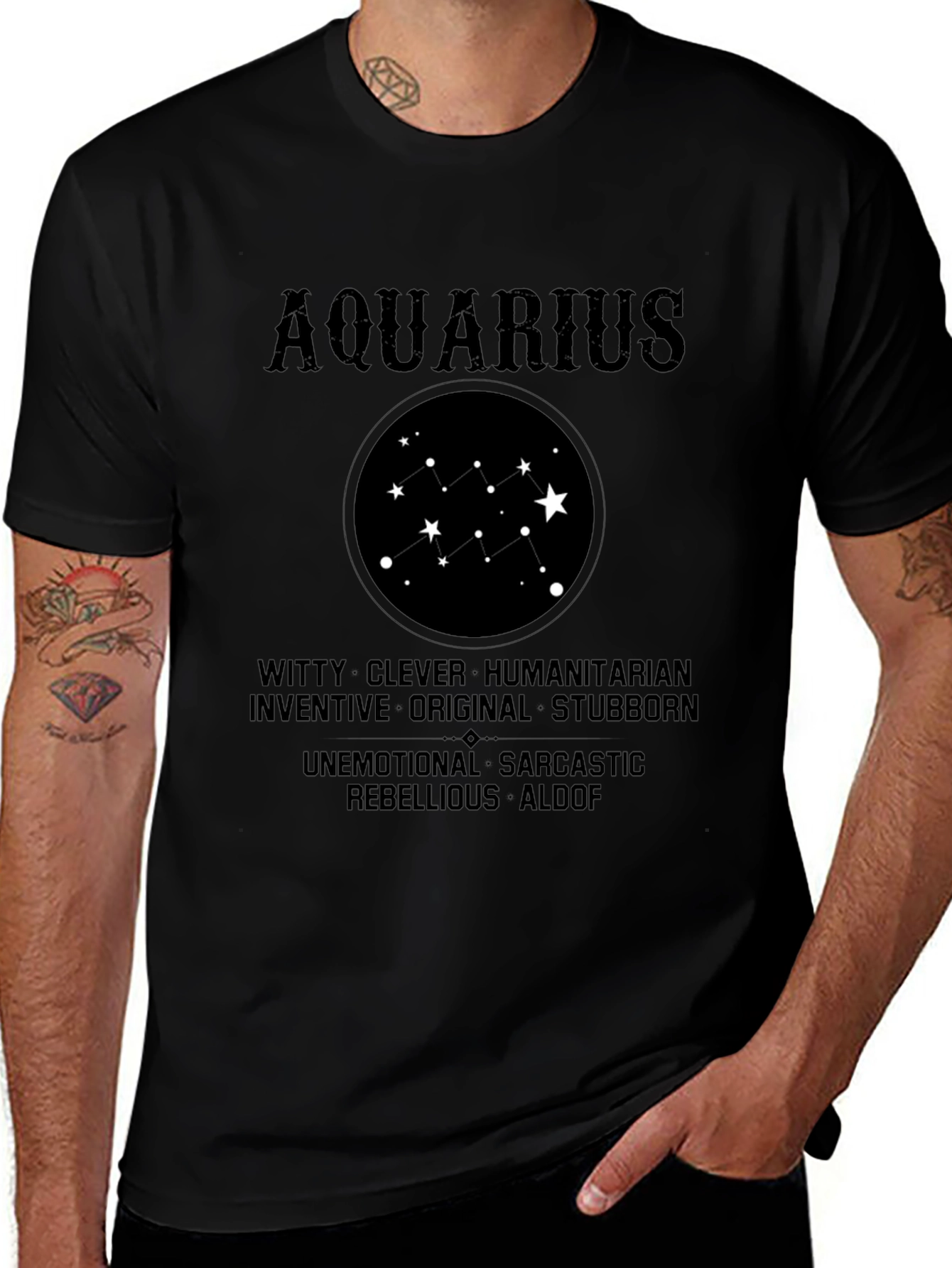 Aquarius Zodiac Star Sign Black T-Shirt