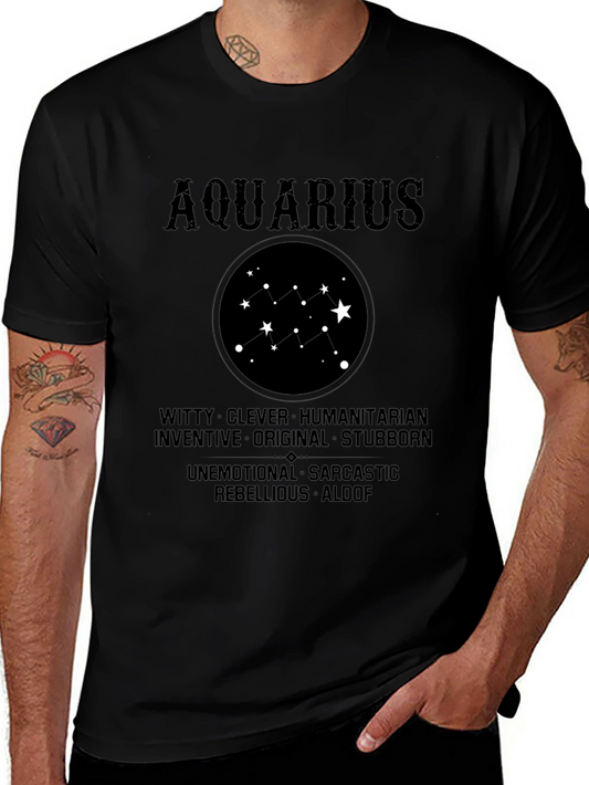 Aquarius Zodiac Star Sign Black T-Shirt
