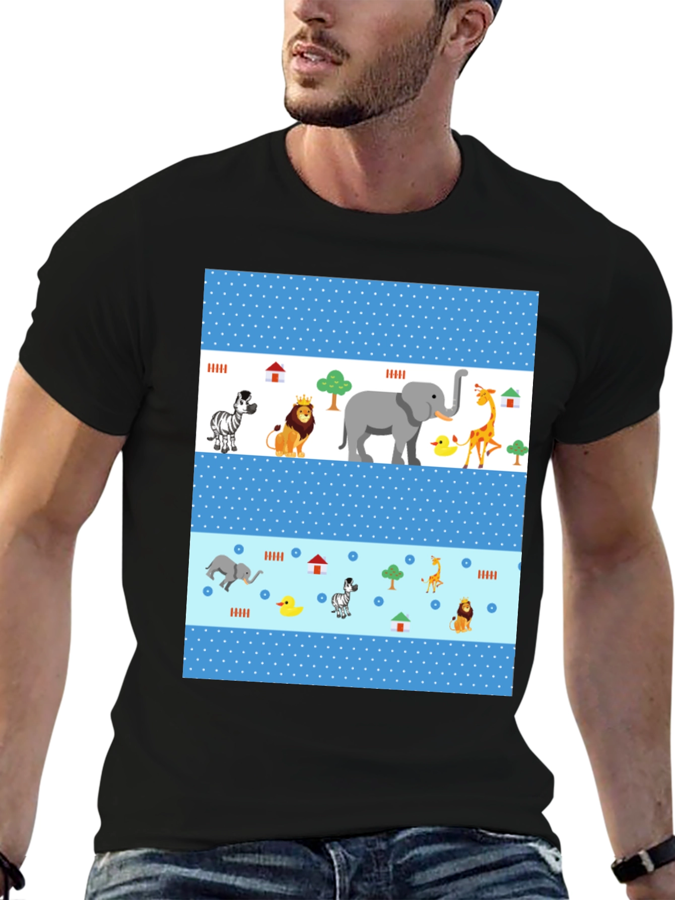 Fun Animal Print Tee - Black Casual Shirt