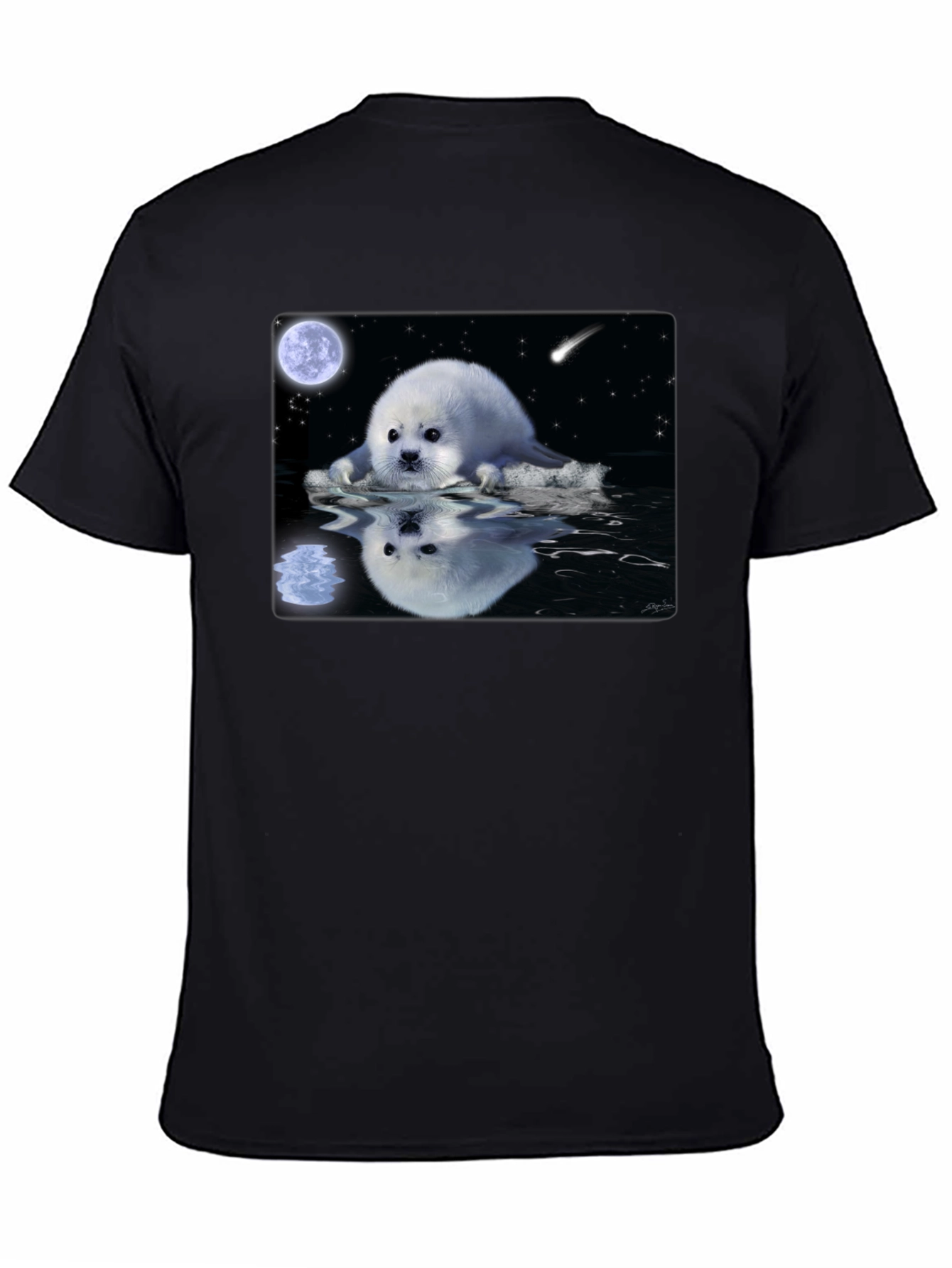 Seal Moon Reflection Graphic Tee - Black Cotton T-Shirt