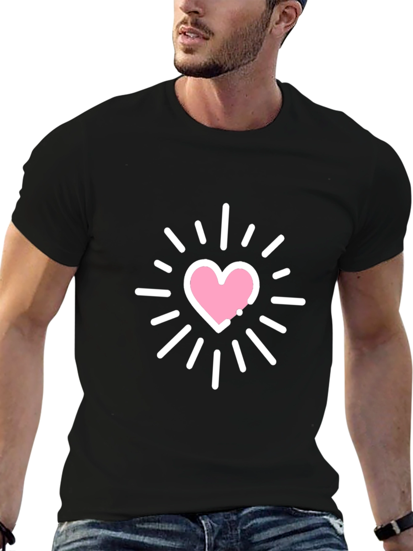 Heart Burst Graphic Tee - Stylish Black T-Shirt