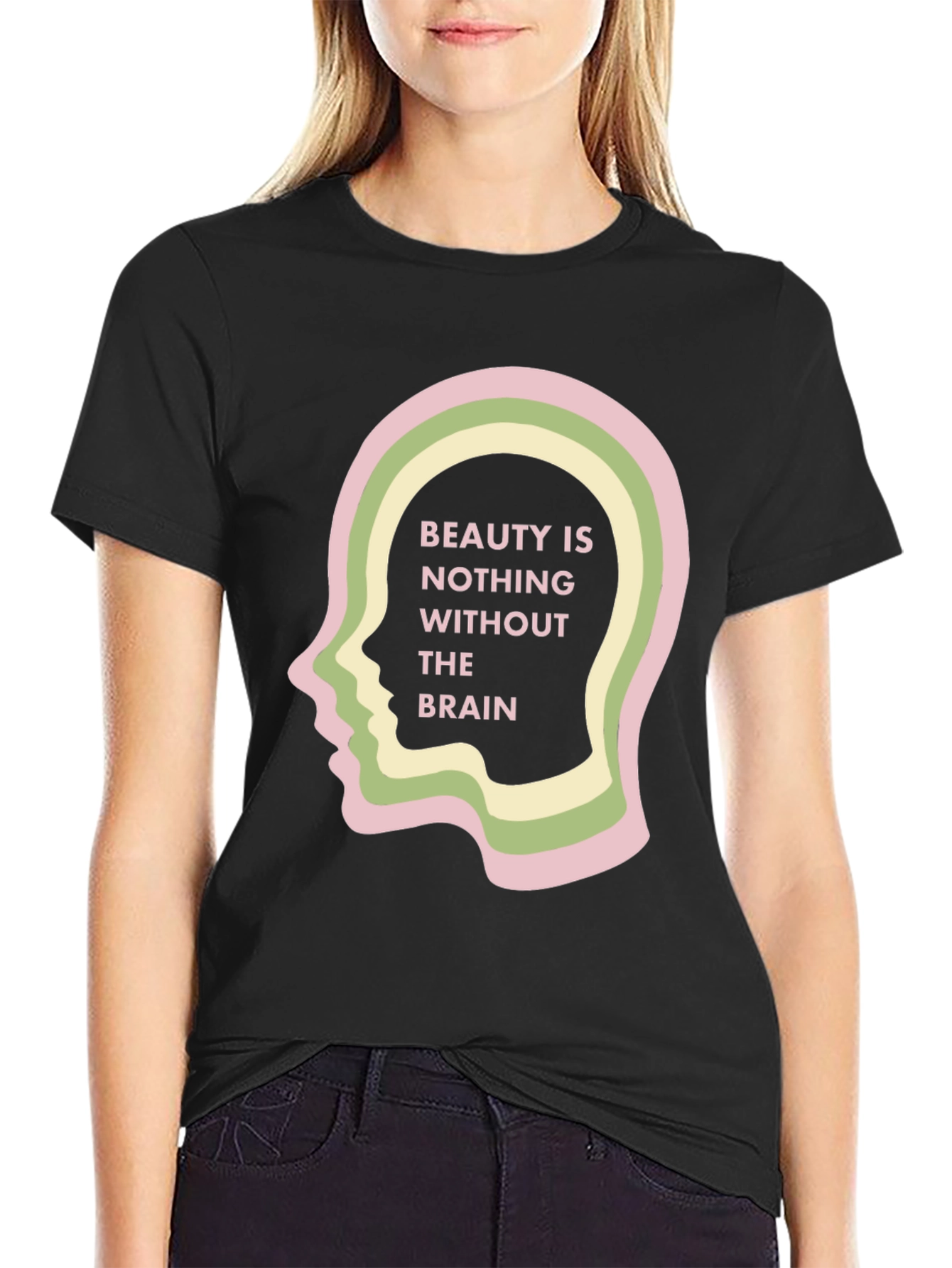 Beauty and Brains Black Graphic Tee