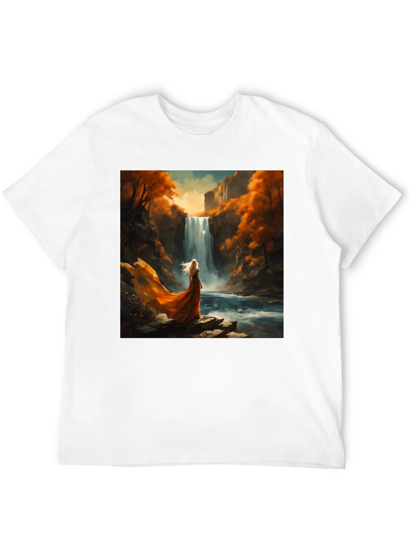 Waterfall Art Print Black T-Shirt