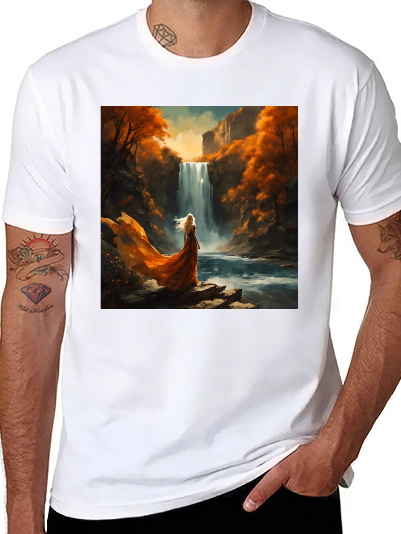 Waterfall Art Print Black T-Shirt