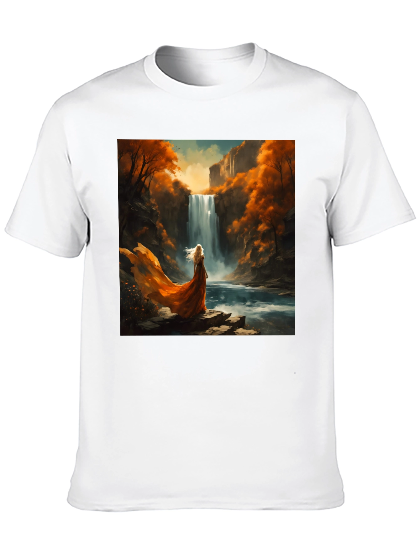 Waterfall Art Print Black T-Shirt