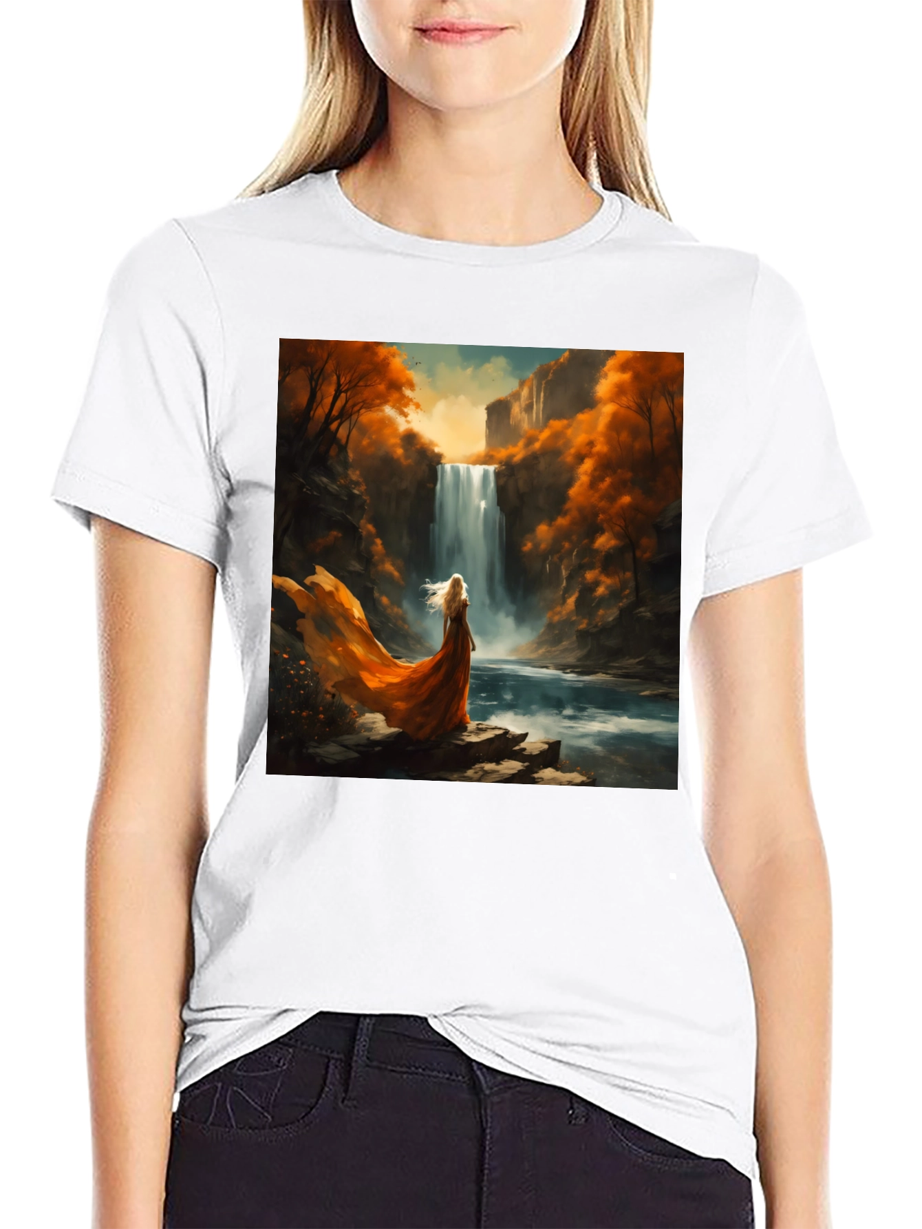 Waterfall Art Print Black T-Shirt