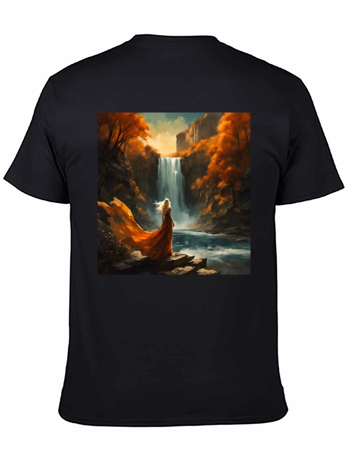 Waterfall Art Print Black T-Shirt
