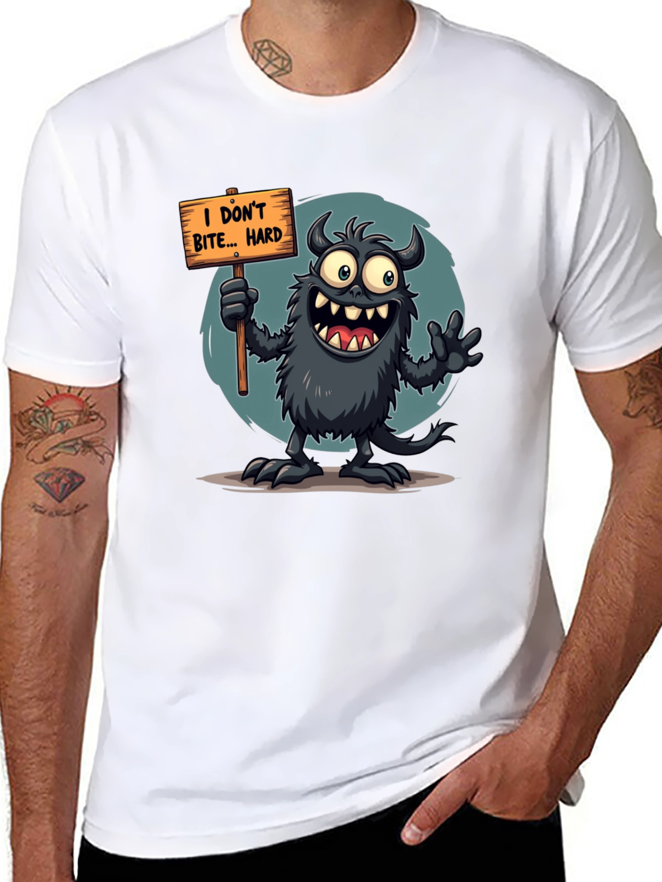 Funny Monster Graphic Tee - I Dont Bite... Hard