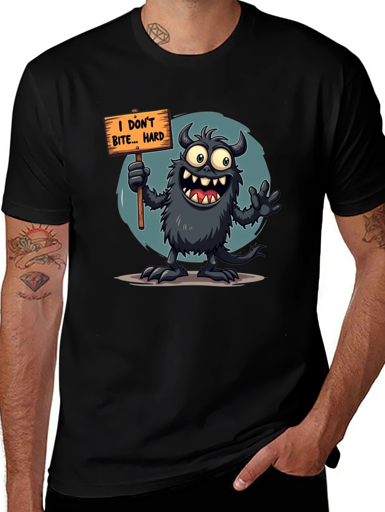 Funny Monster Graphic Tee - I Dont Bite... Hard
