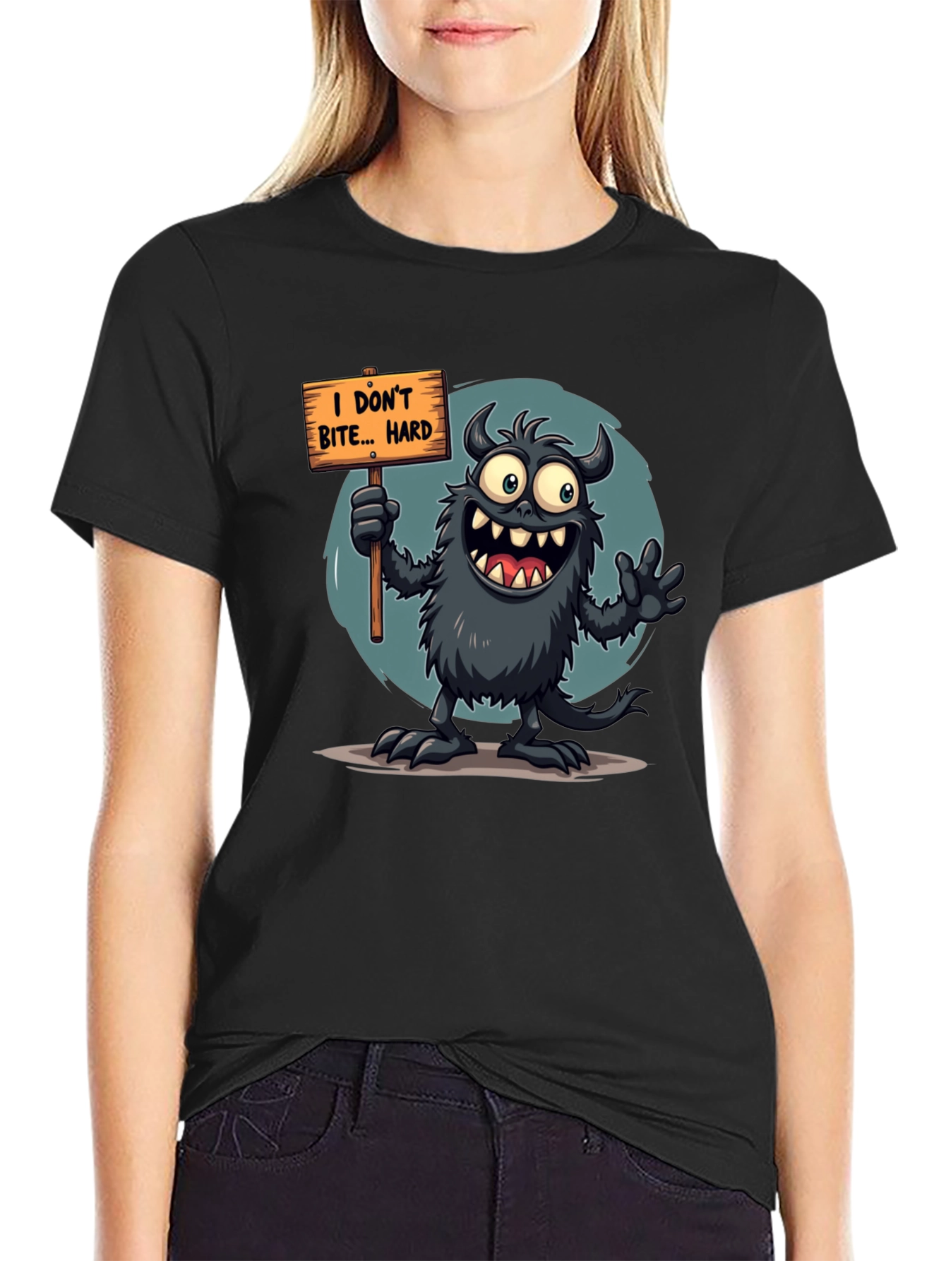 Funny Monster Graphic Tee - I Dont Bite... Hard