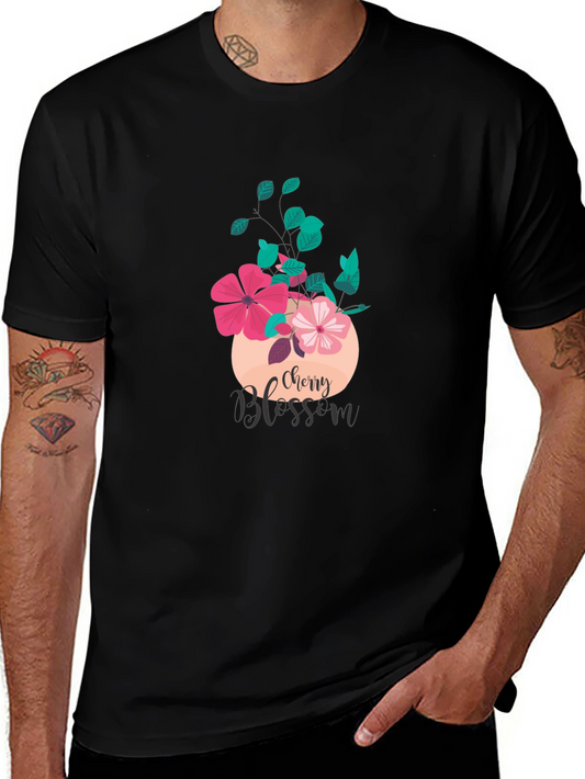 Cherry Blossom Graphic Tee - Stylish Black T-Shirt