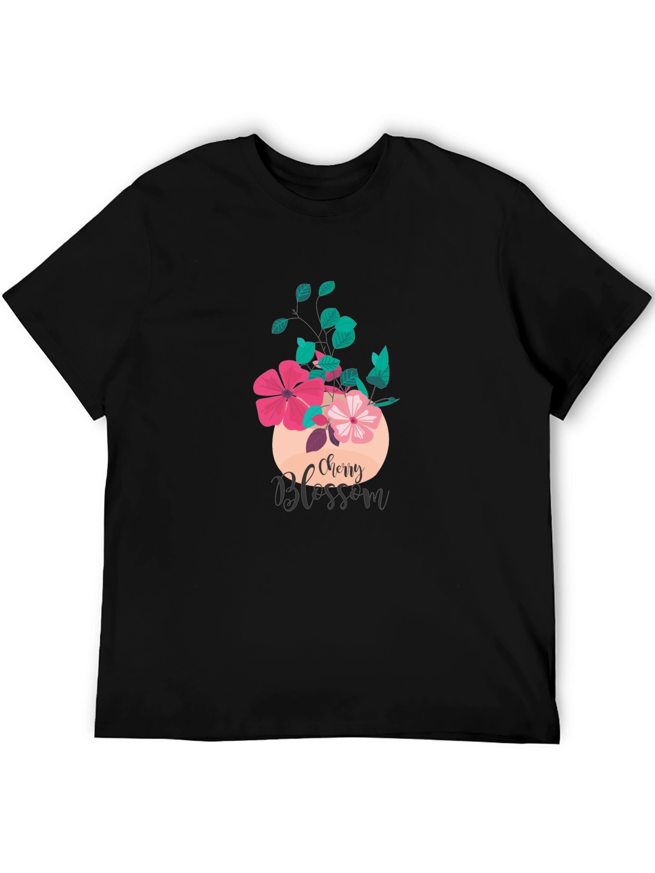 Cherry Blossom Graphic Tee - Stylish Black T-Shirt