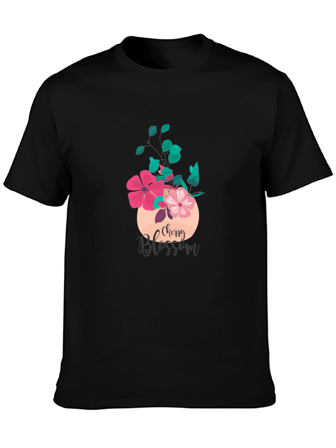 Cherry Blossom Graphic Tee - Stylish Black T-Shirt
