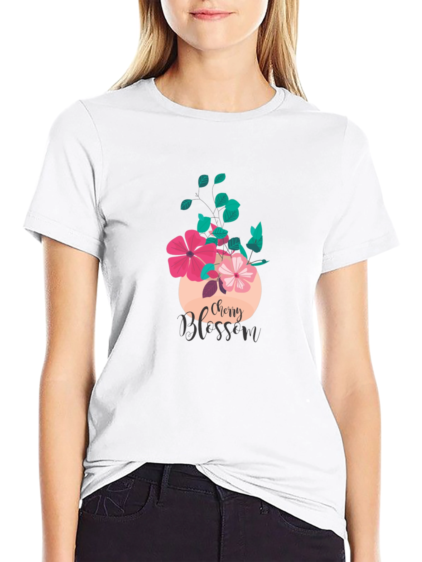 Cherry Blossom Graphic Tee - Stylish Black T-Shirt