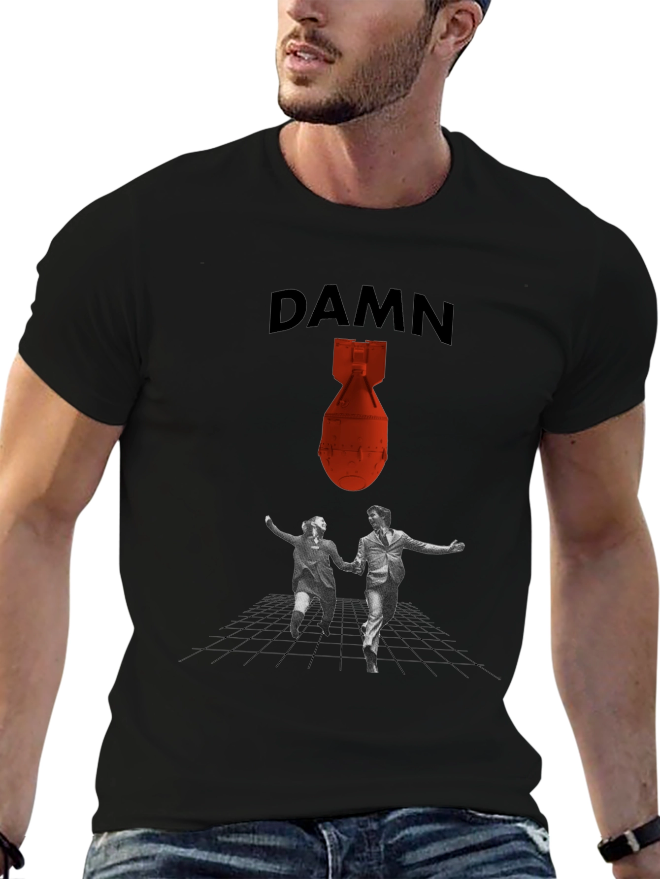 DAMN T-Shirt with Bomb and Running Couple Graphic Tee