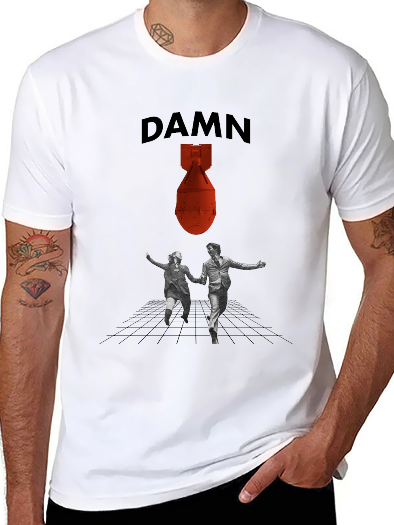 DAMN T-Shirt with Bomb and Running Couple Graphic Tee