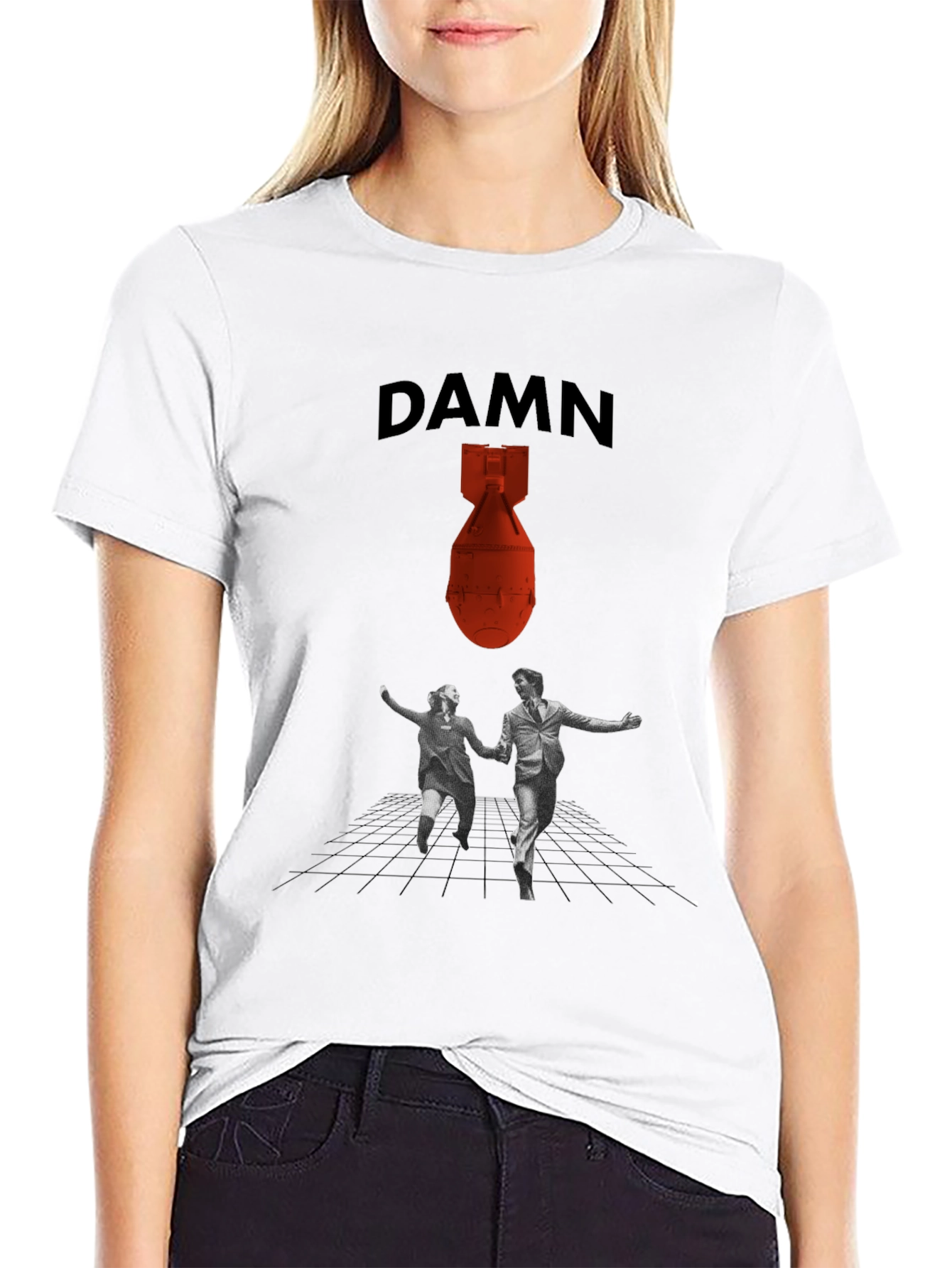 DAMN T-Shirt with Bomb and Running Couple Graphic Tee