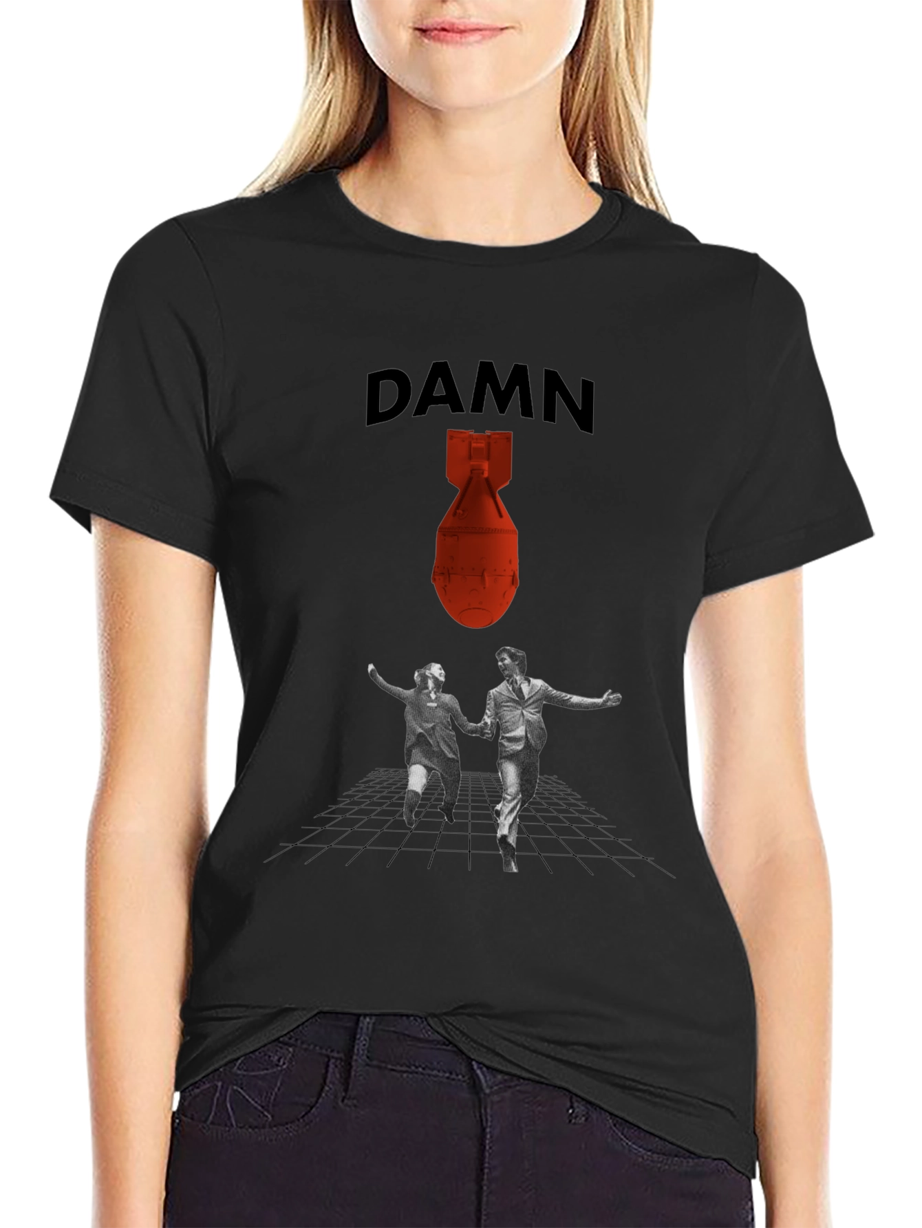 DAMN T-Shirt with Bomb and Running Couple Graphic Tee