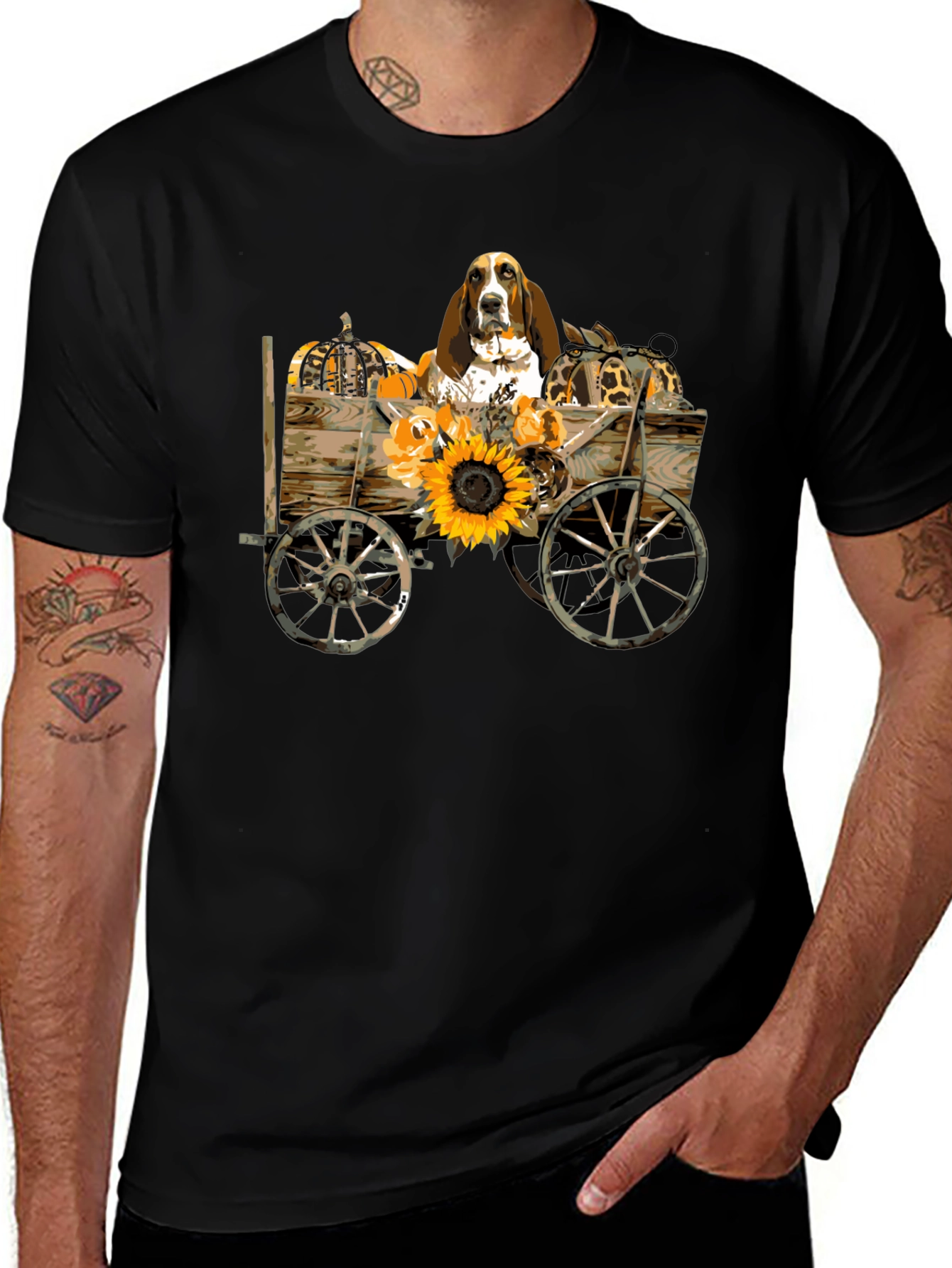 Dog in Autumn Cart Graphic Tee
