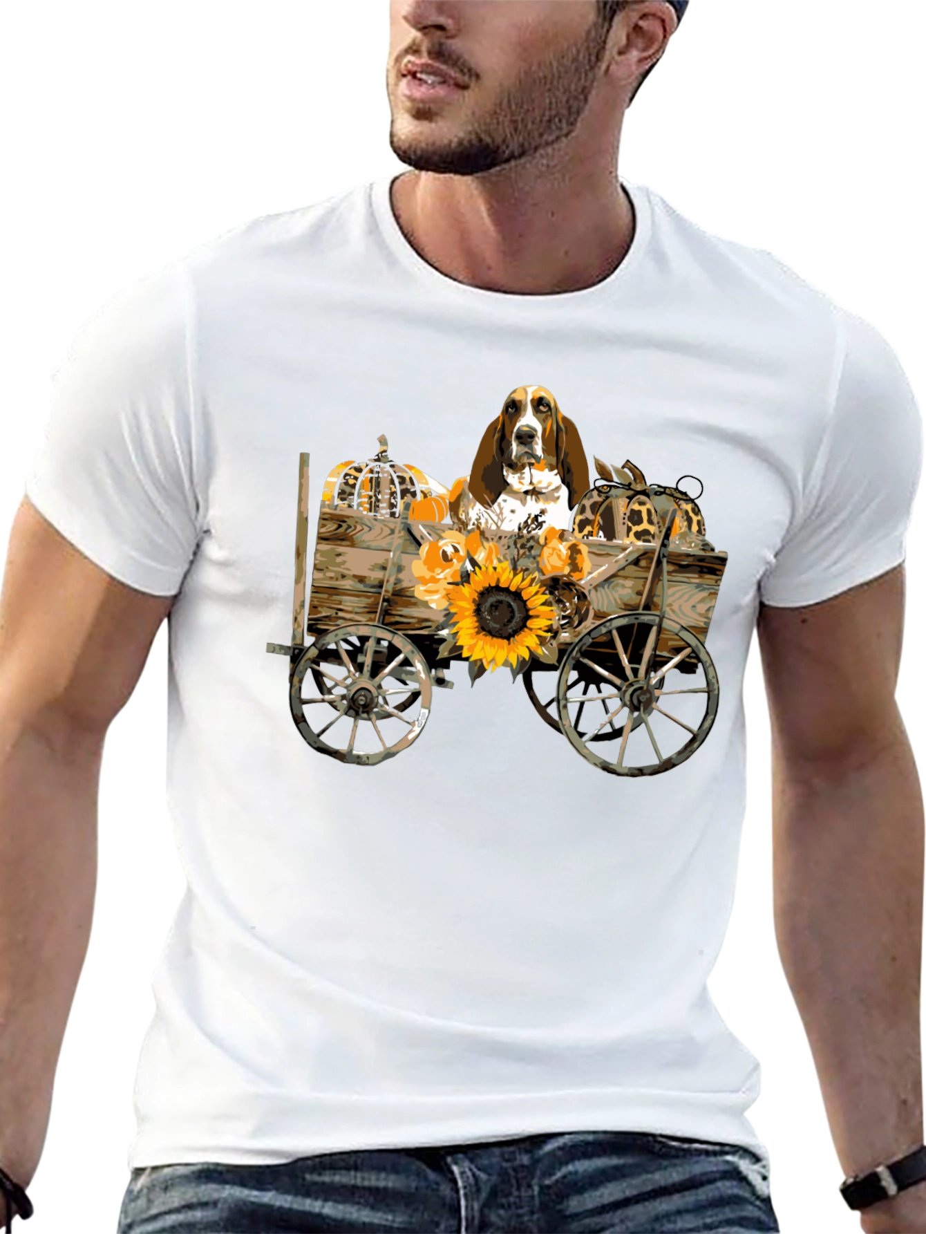 Dog in Autumn Cart Graphic Tee