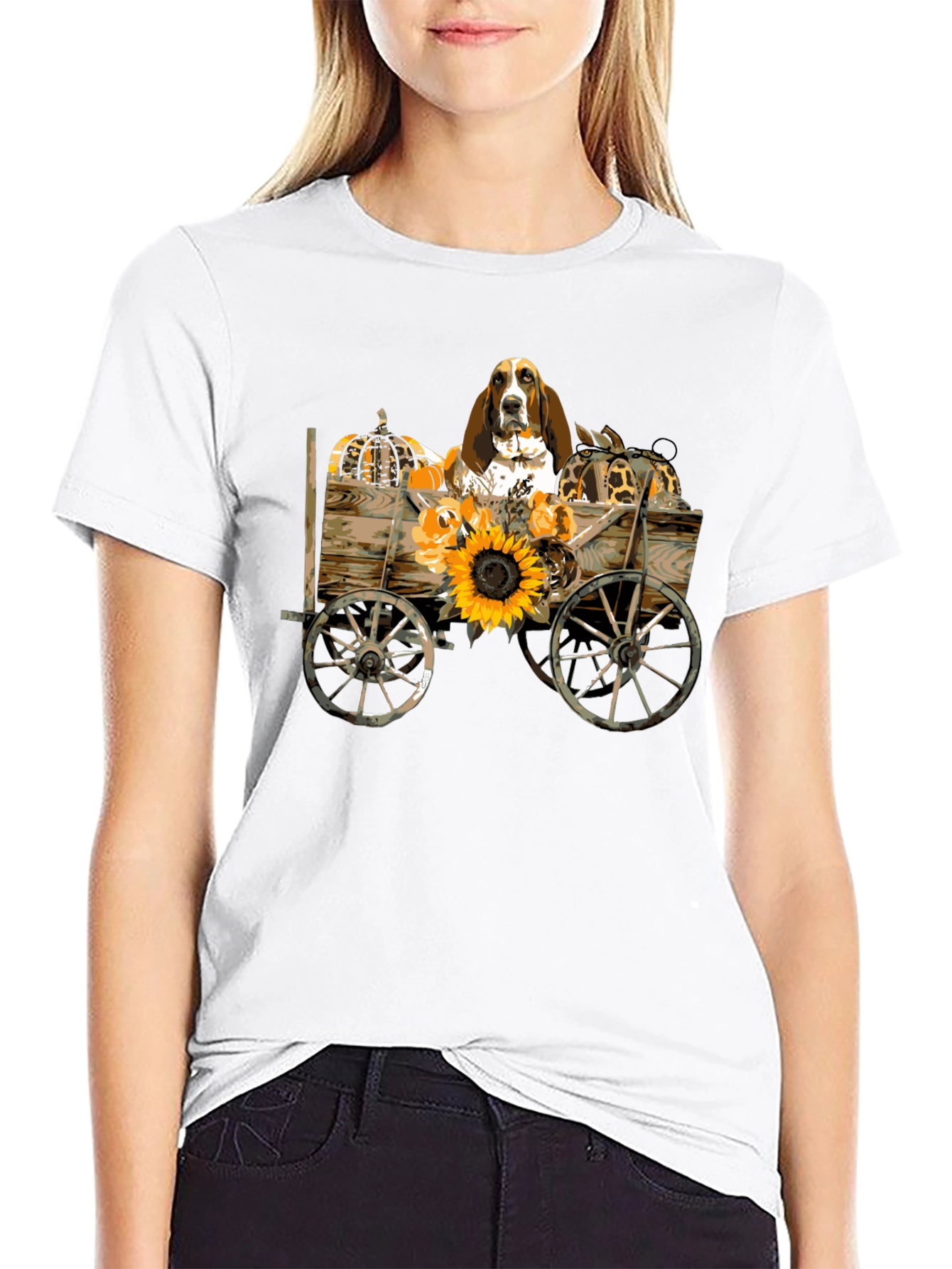 Dog in Autumn Cart Graphic Tee