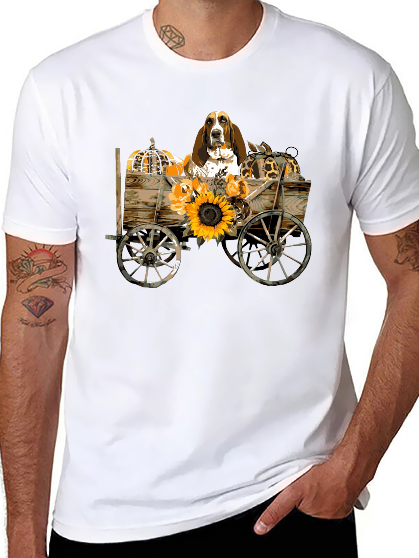 Dog in Autumn Cart Graphic Tee