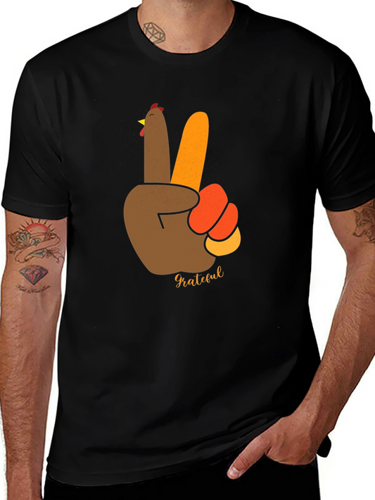 Grateful Thanksgiving Turkey Peace Sign Black T-Shirt