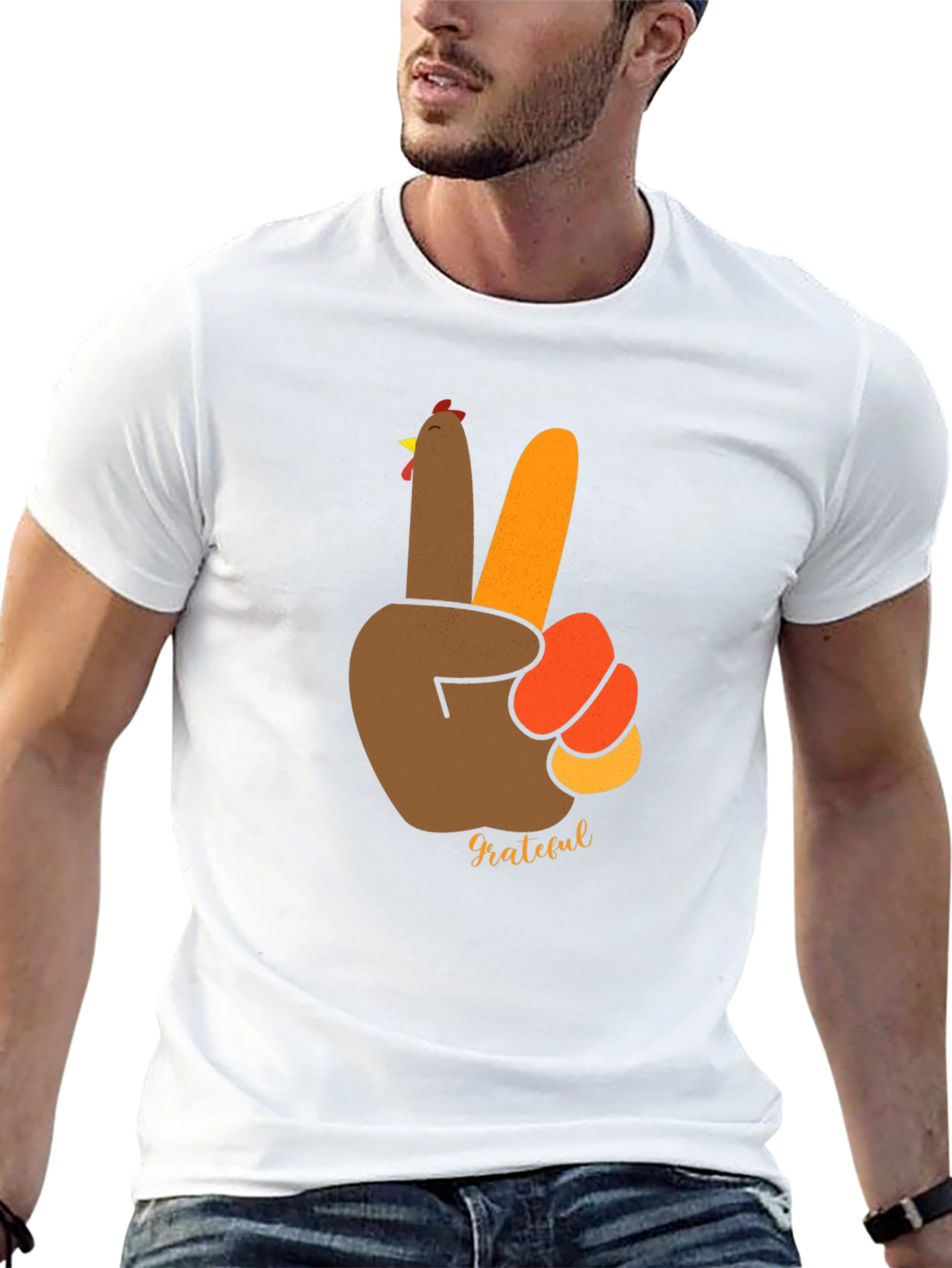 Grateful Thanksgiving Turkey Peace Sign Black T-Shirt