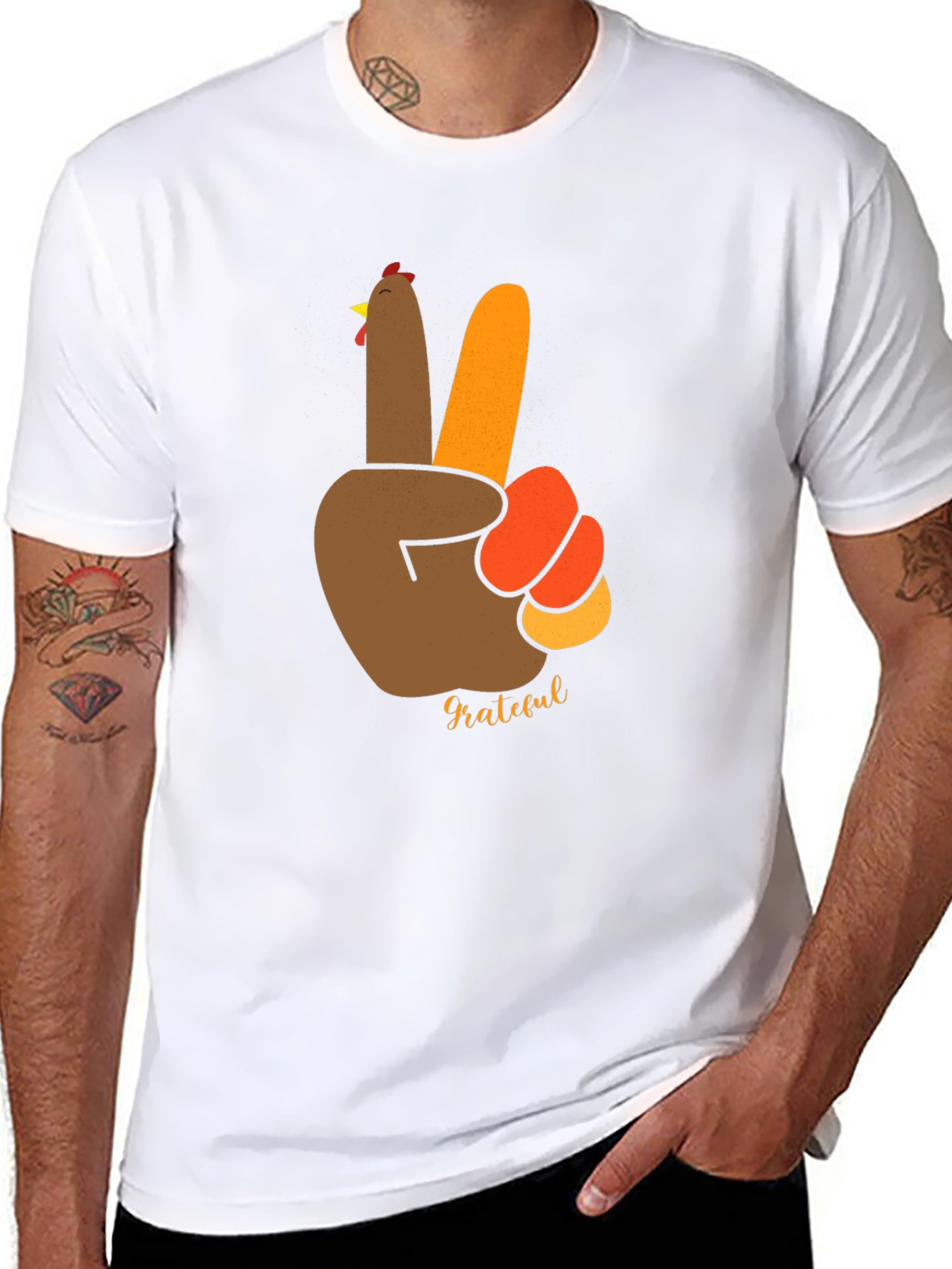 Grateful Thanksgiving Turkey Peace Sign Black T-Shirt