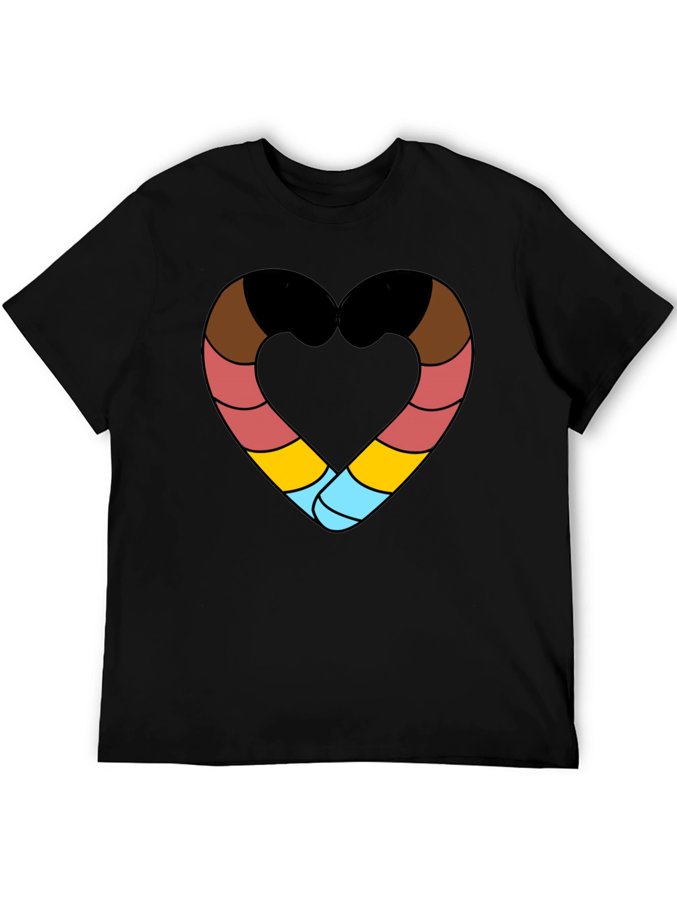 Striped Heart Graphic Black T-Shirt