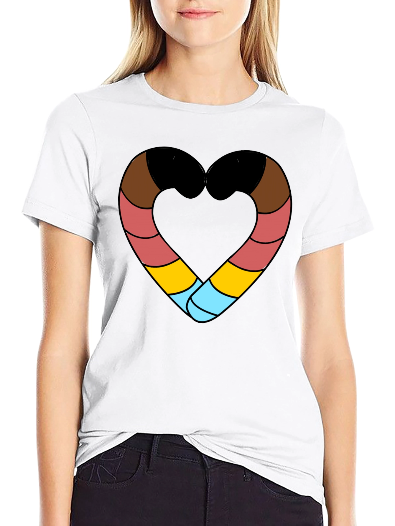 Striped Heart Graphic Black T-Shirt